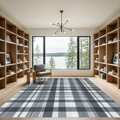 Monochrome Plaid Squares Lines Rug