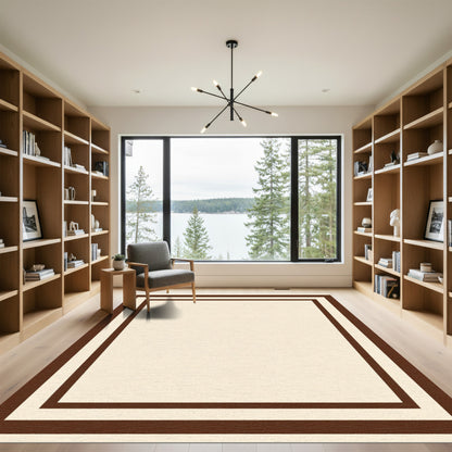 Deep Brown Cream Bordered Square Rug