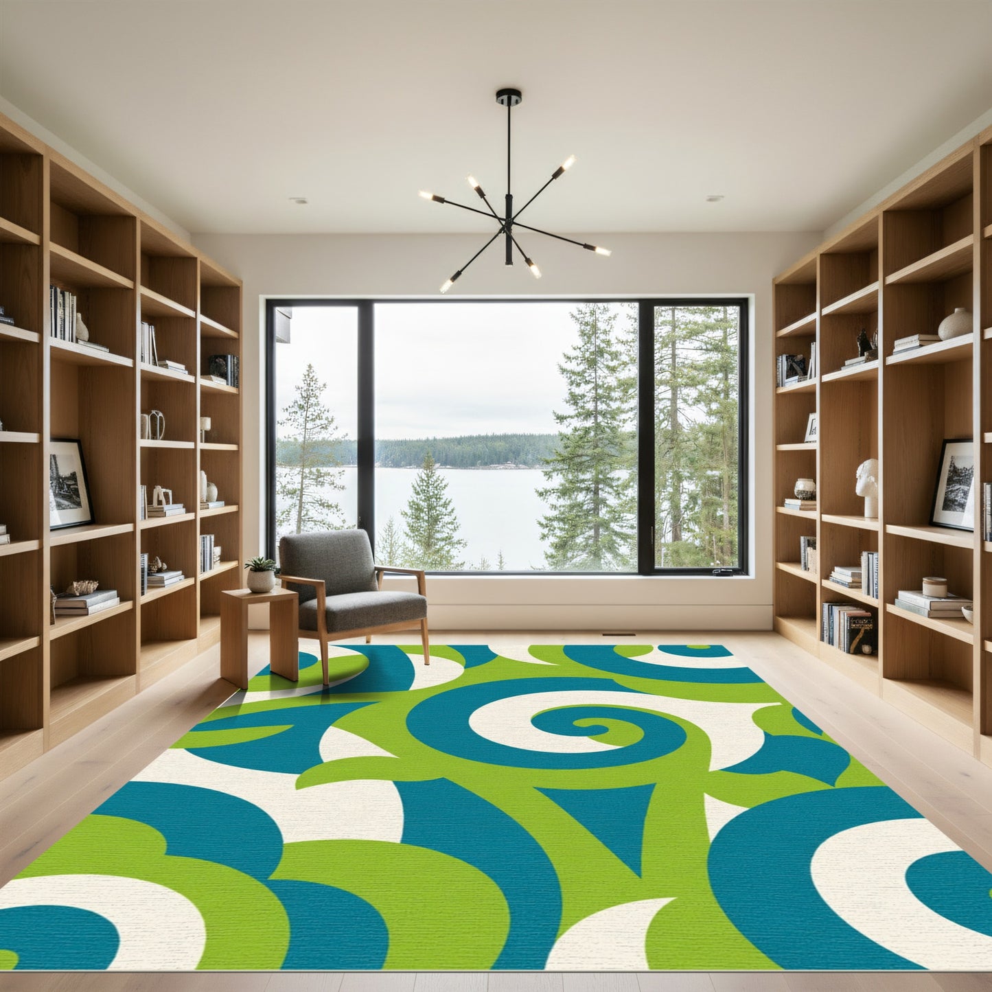 Groovy Teal Swirls Cream Green Rug