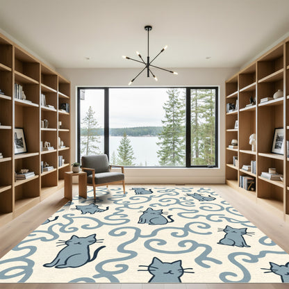 Cute Gray Cats Swirling Vines Rug