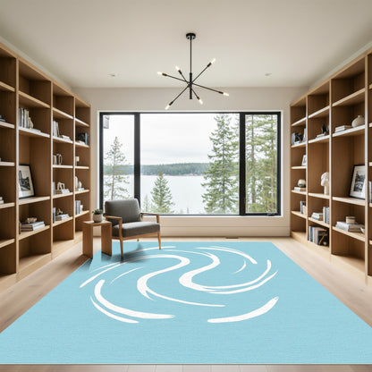 Pale Blue Swirled Brush Stroke Rug