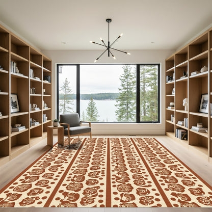 Brown Floral Stripe Dots Rug