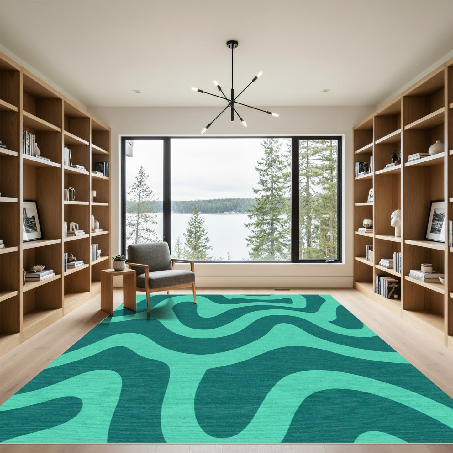 Teal Contemporary Abstract Swirl Rug