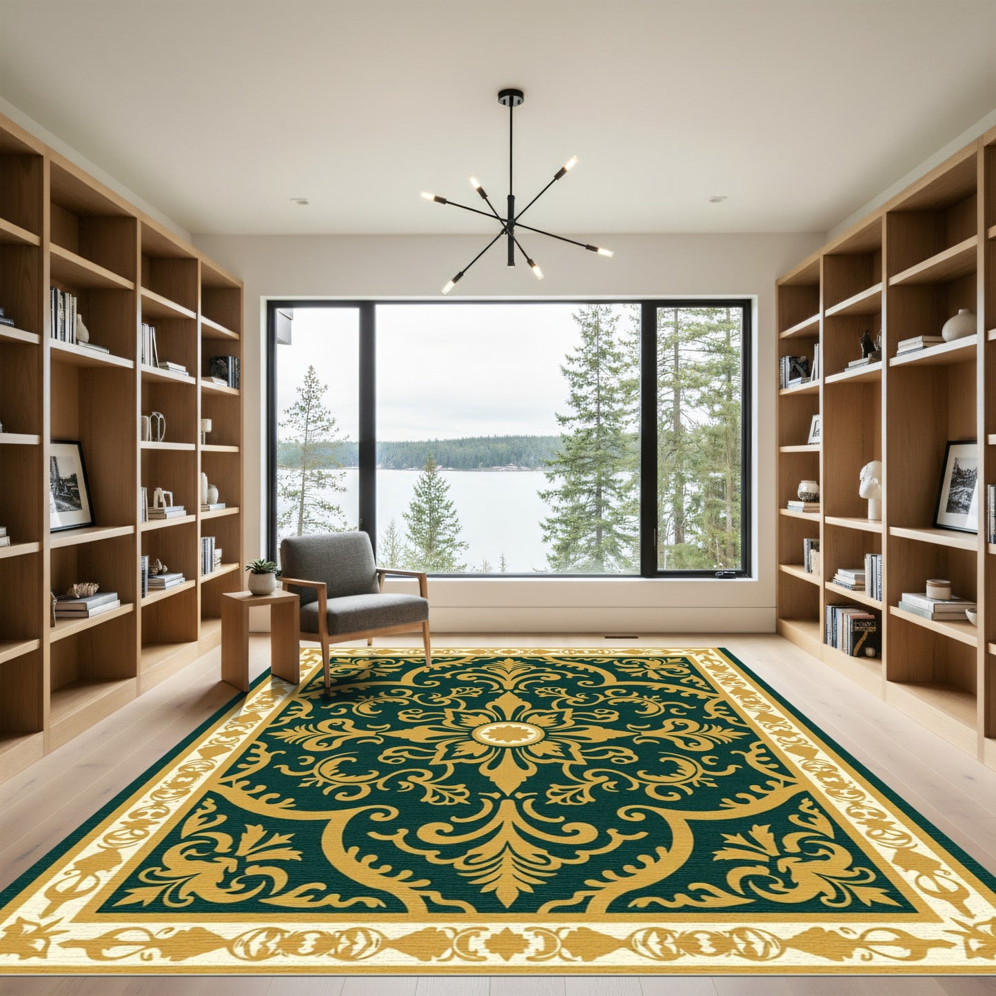 Emerald Gold Elaborate Floral Medallion Rug