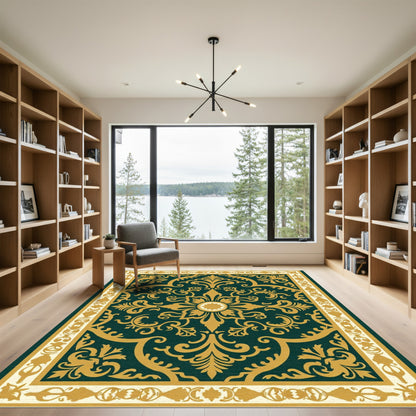 Emerald Gold Elaborate Floral Medallion Rug