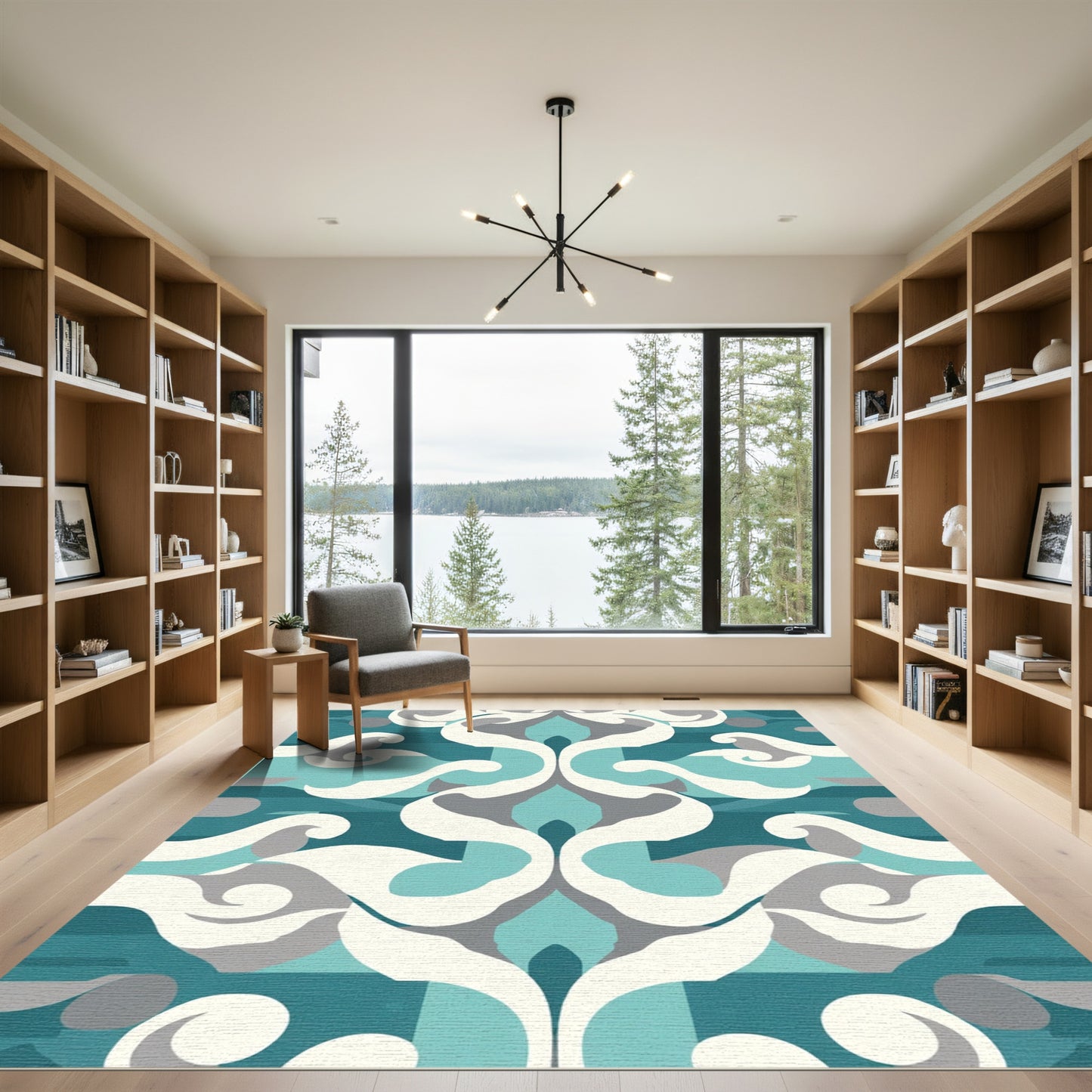 Turquoise White Gray Contemporary Swirl Rug