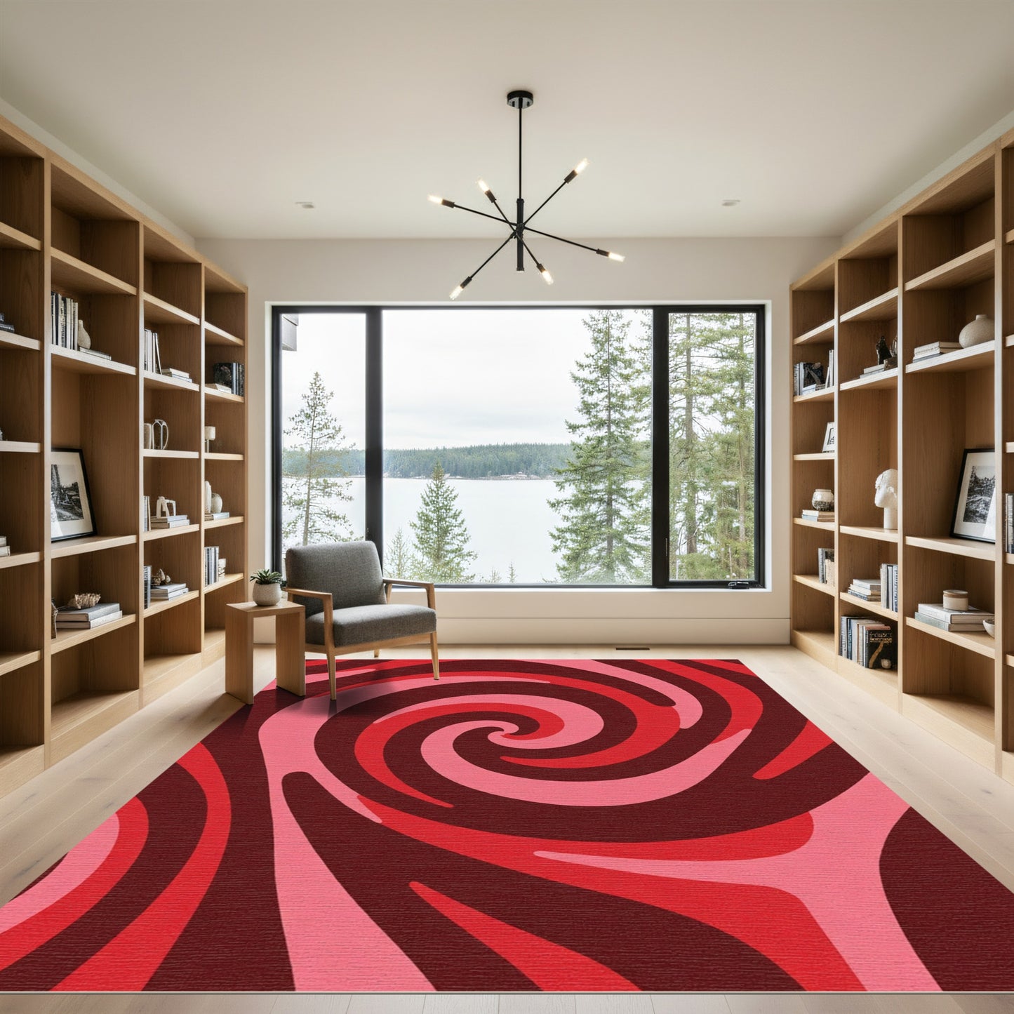 Crimson Swirl Abstract Wave Rug