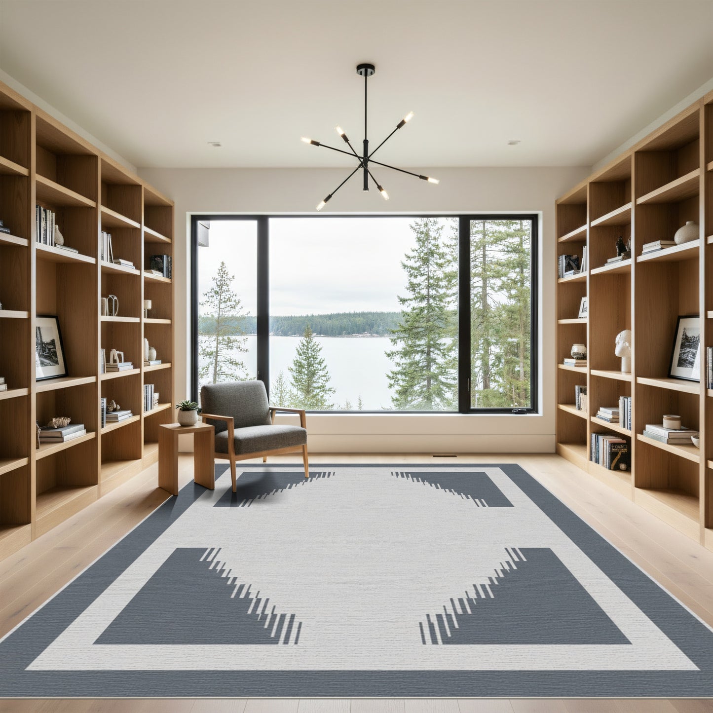 Modern Gray Geometric Tiered Design Rug