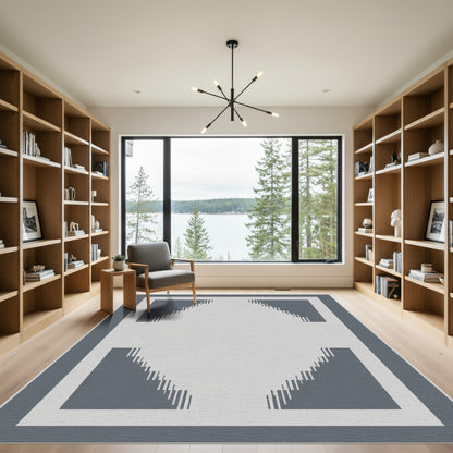 Modern Gray Geometric Tiered Design Rug