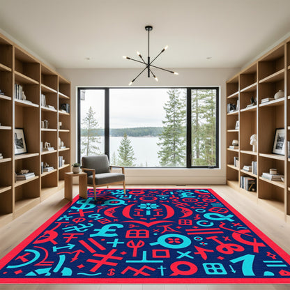 Red Blue Symbol Collage Rug