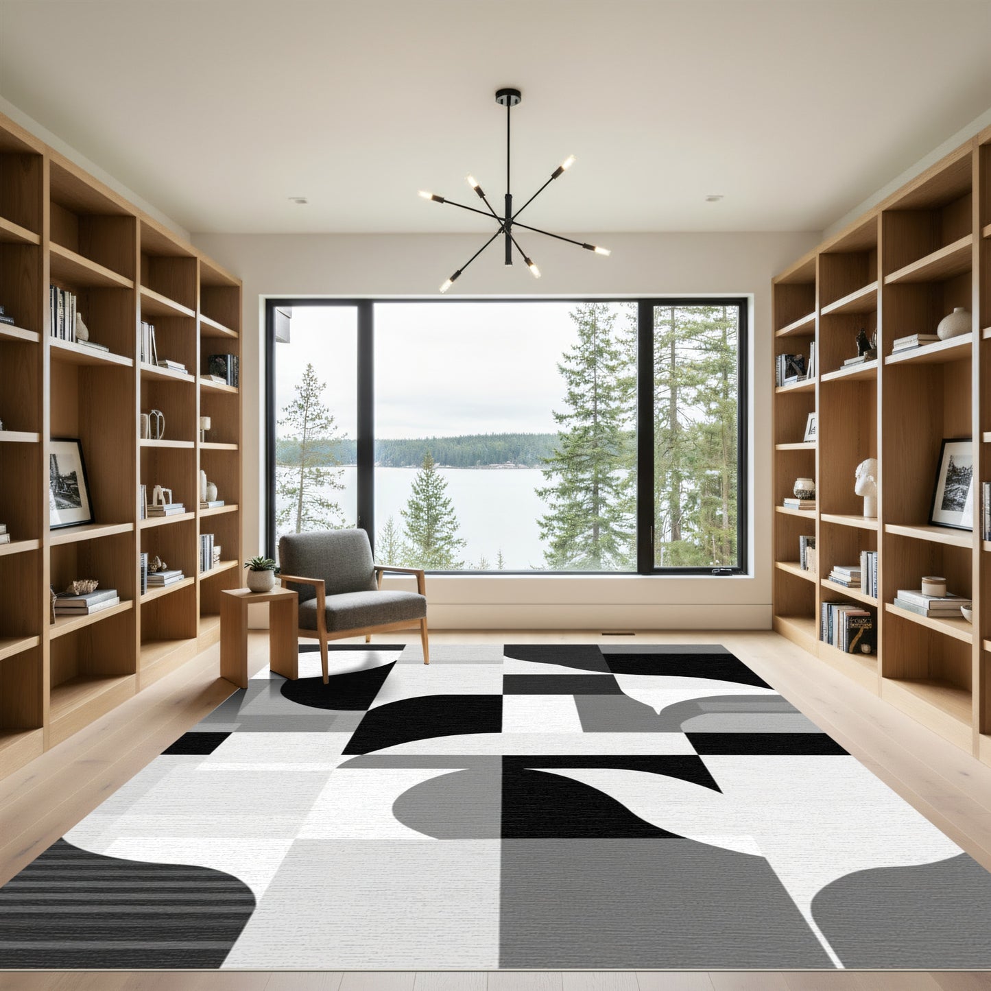 Monochromatic Geometric Abstract Shapes Rug