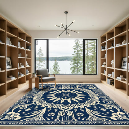 Navy Cream Floral Medallion Sunburst Rug