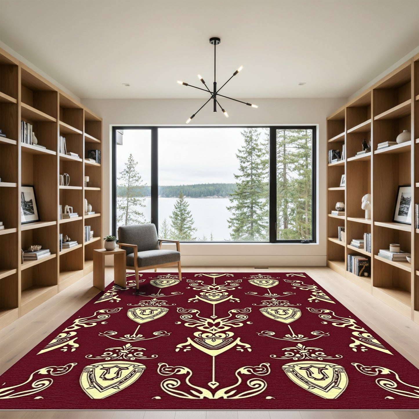 Deep Red Tartan Shield Emblem Rug
