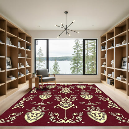 Deep Red Tartan Shield Emblem Rug
