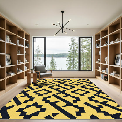 Bold Yellow Tribal Geometric Rug