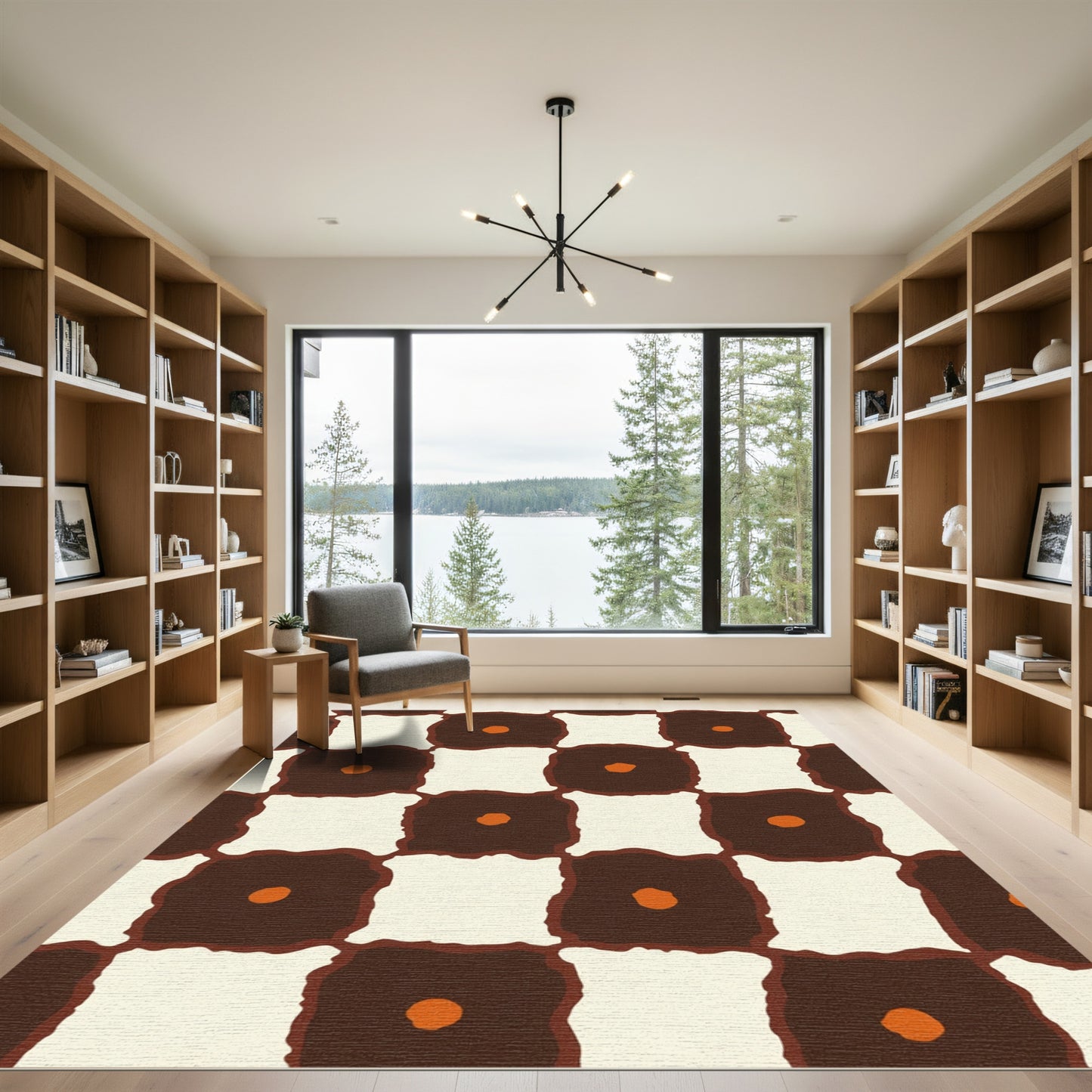 Cheery Brown Orange Checkerboard Squares Rug