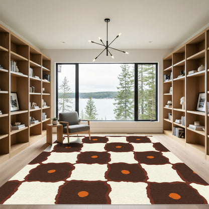 Cheery Brown Orange Checkerboard Squares Rug