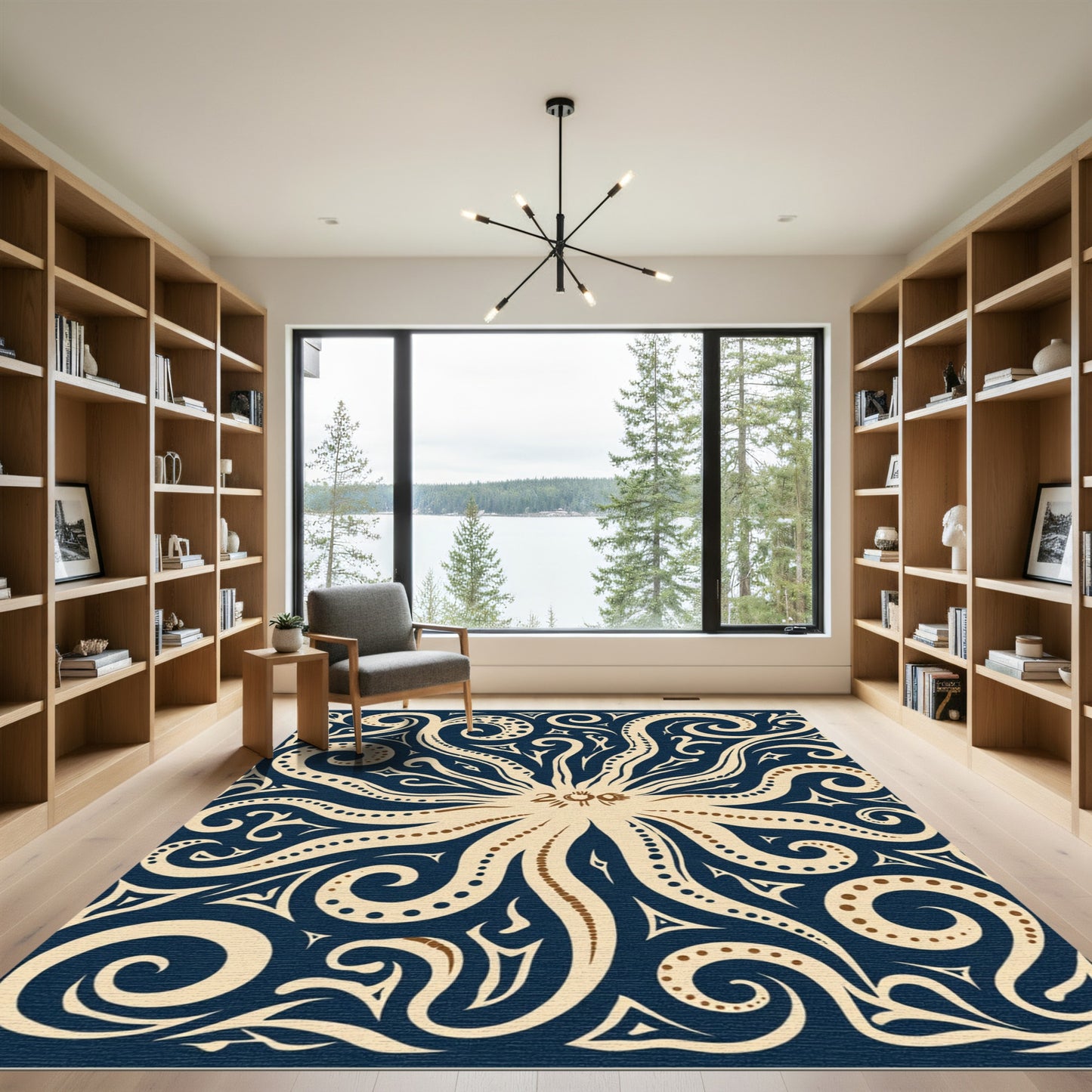 Navy Cream Tentacle Swirl Rug
