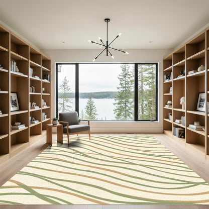 Earthy Green Brown Wavy Stripe Rug