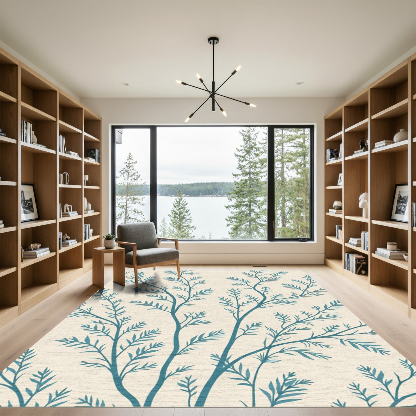 Teal Branch Fern Pattern Rug