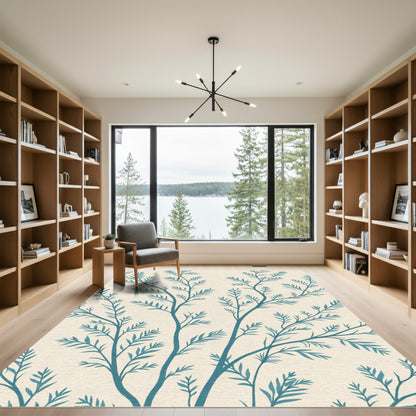 Teal Branch Fern Pattern Rug