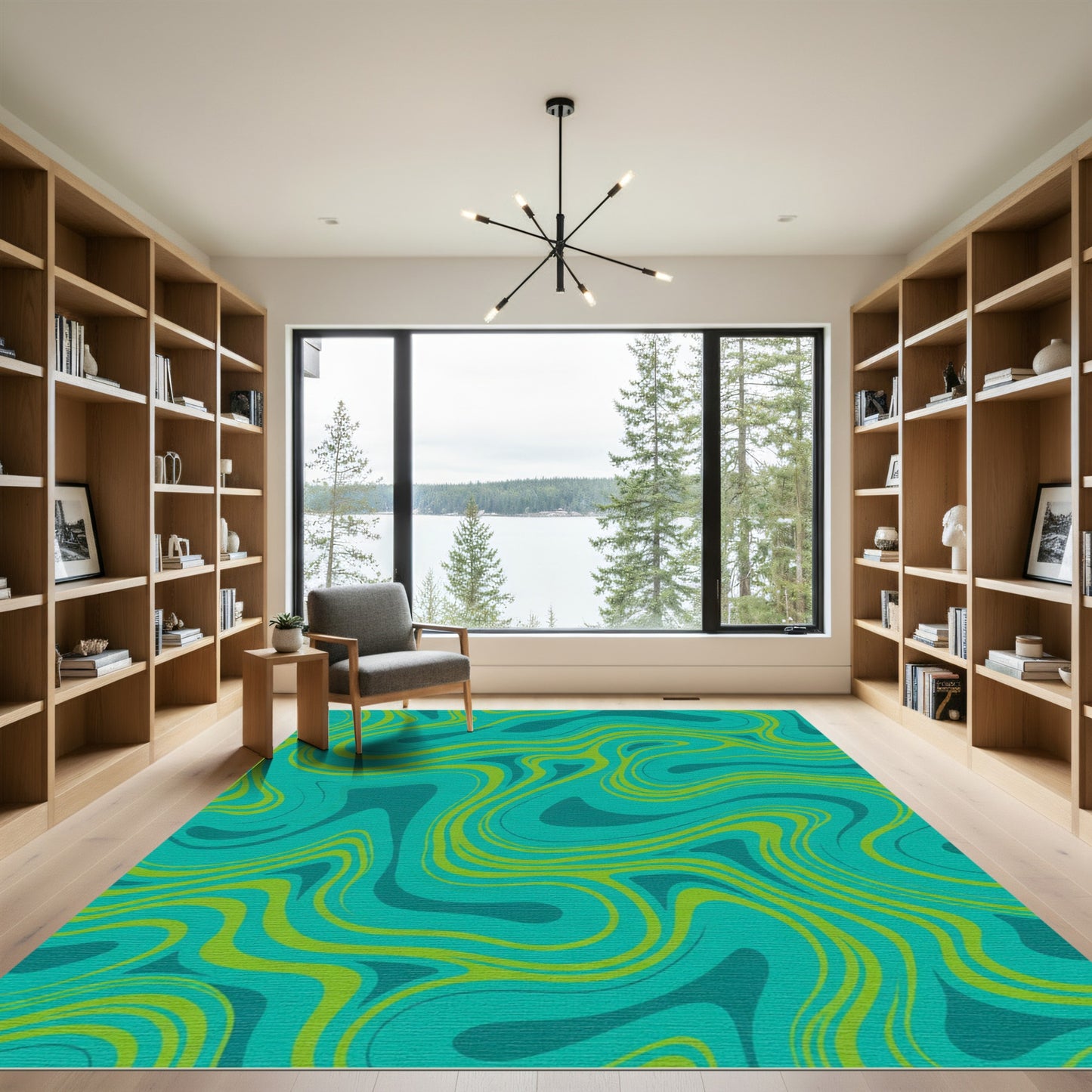 Teal Lime Swirl Fluid Rug