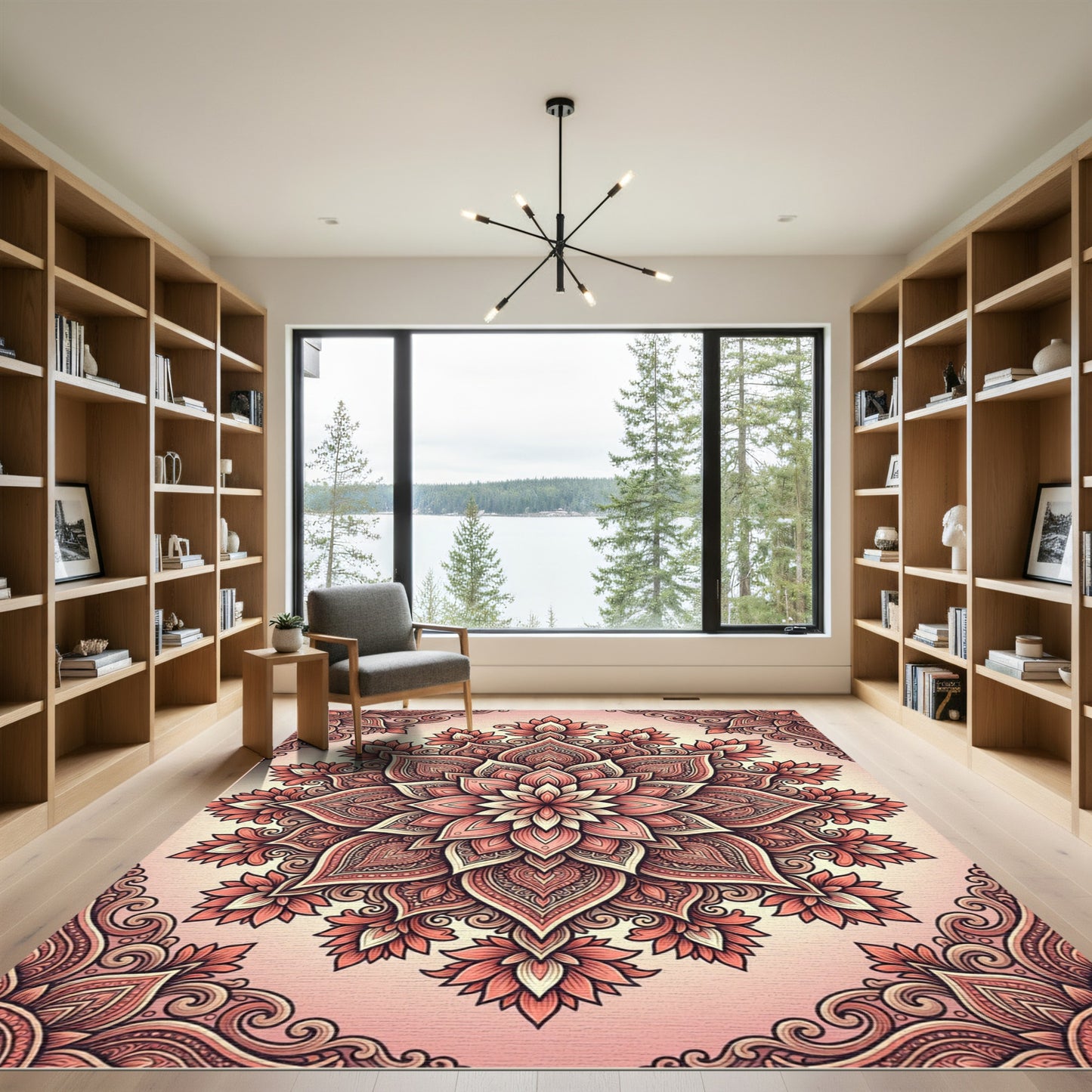 Coral Pink Floral Mandala Medallion Rug
