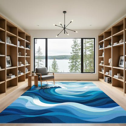 Bold Blue Abstract Ocean Waves Rug