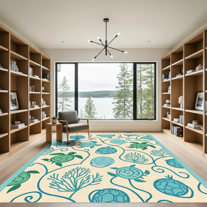 Aqua Sea Turtle Charm Vine Rug