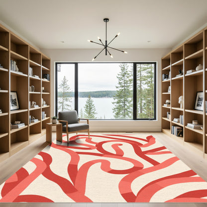Coral Swirls Abstract Rug