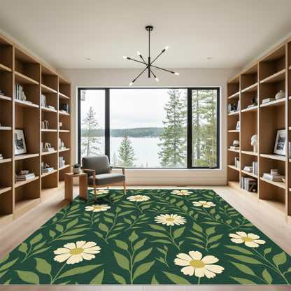Green Daisy Floral Meadow Rug