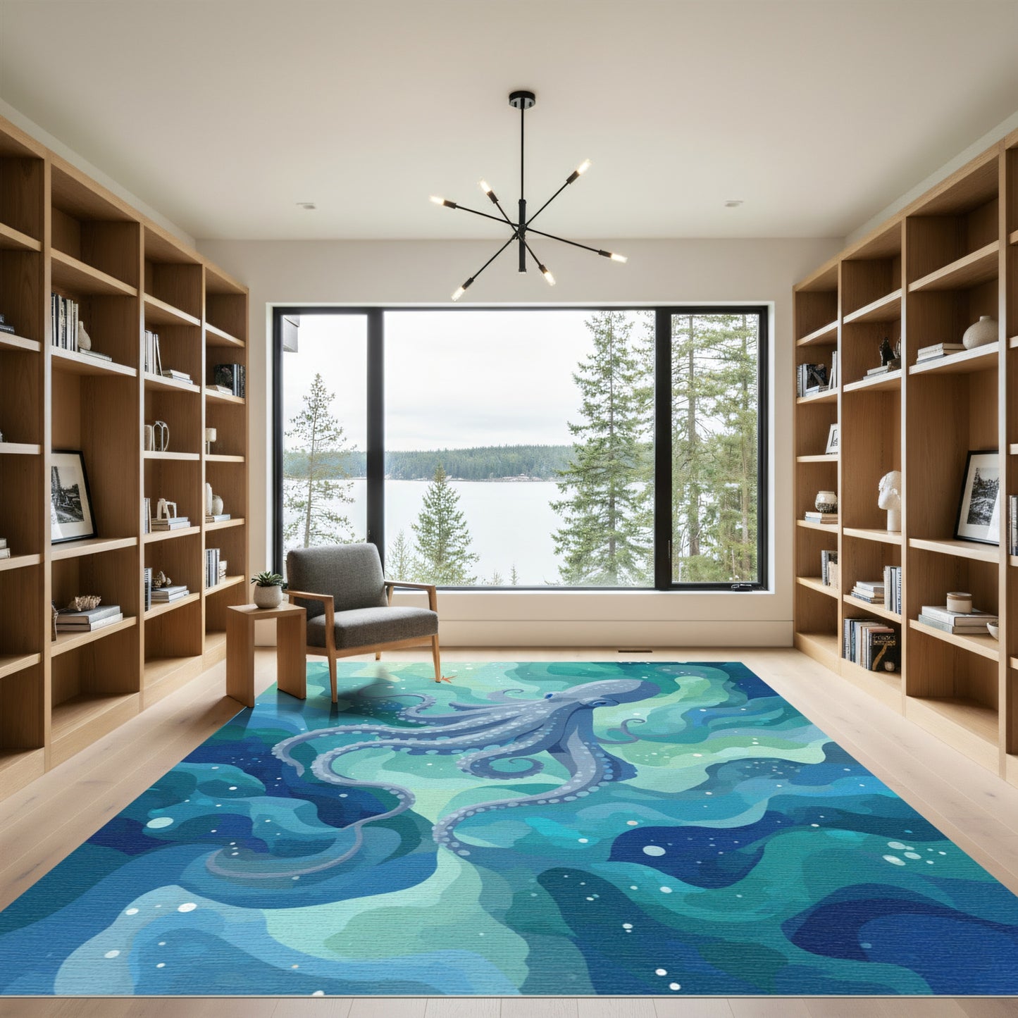 Blue Octopus Swirl Ocean Rug
