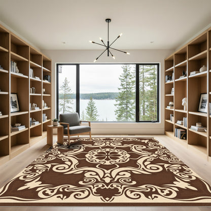 Rich Chocolate Scroll Medallion Rug