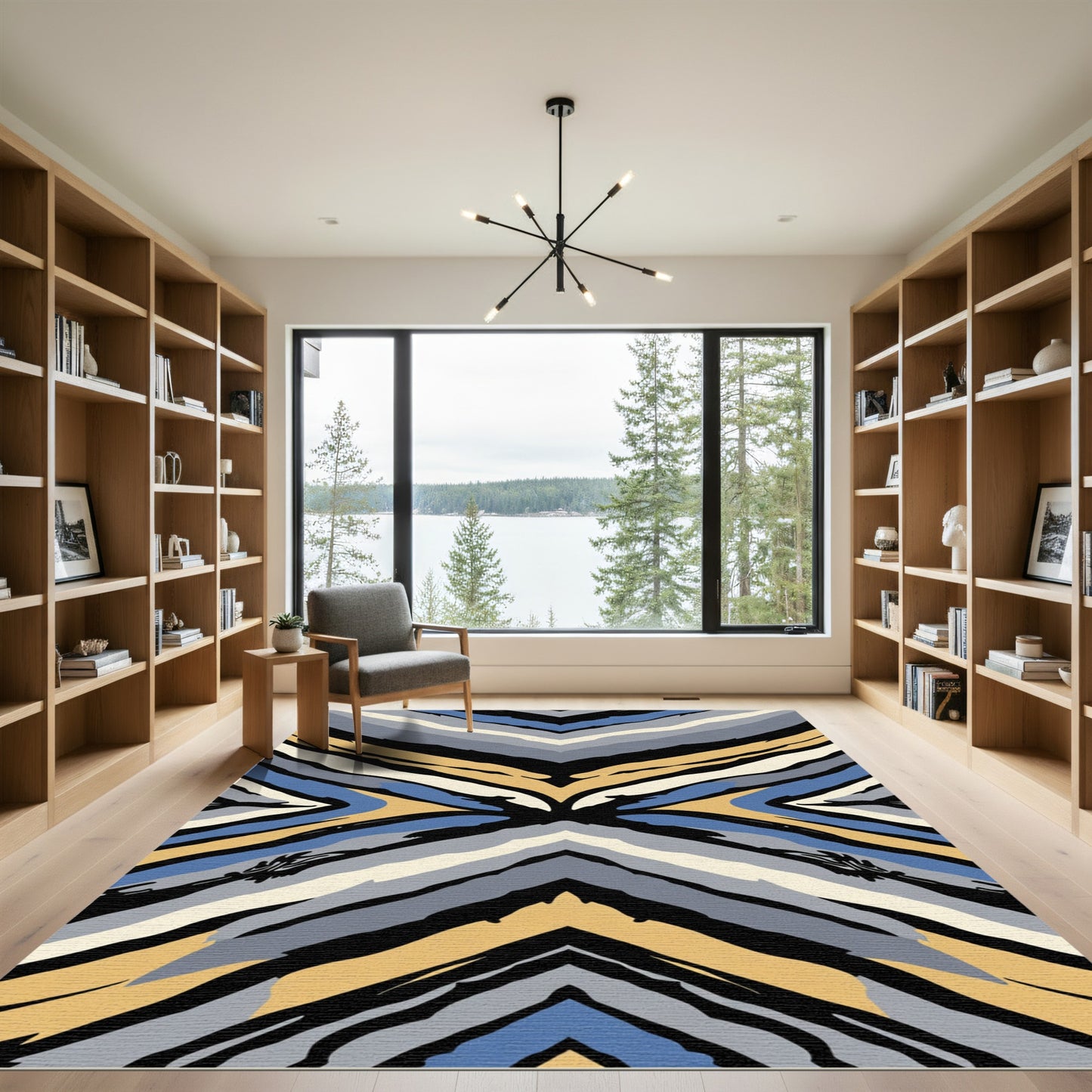 Bold Yellow Blue Gray Chevron Stripes Rug