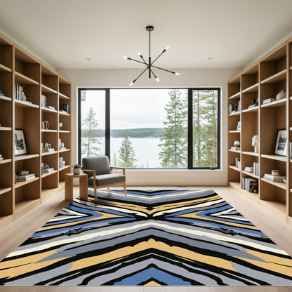Bold Yellow Blue Gray Chevron Stripes Rug