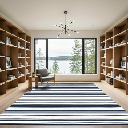 Minimalist Navy Blue Gray Striped Rug