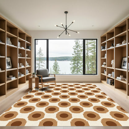 Brown Circle Sunburst Grid Rug