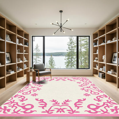 Pink Floral Vine Scroll Accent Rug