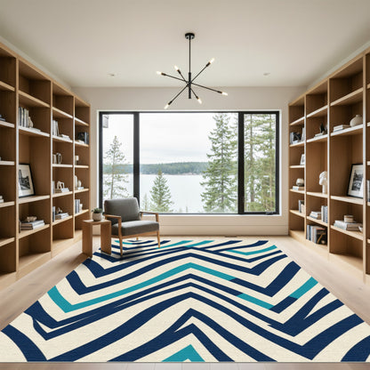 Navy Teal Cream Chevron Zigzag Rug