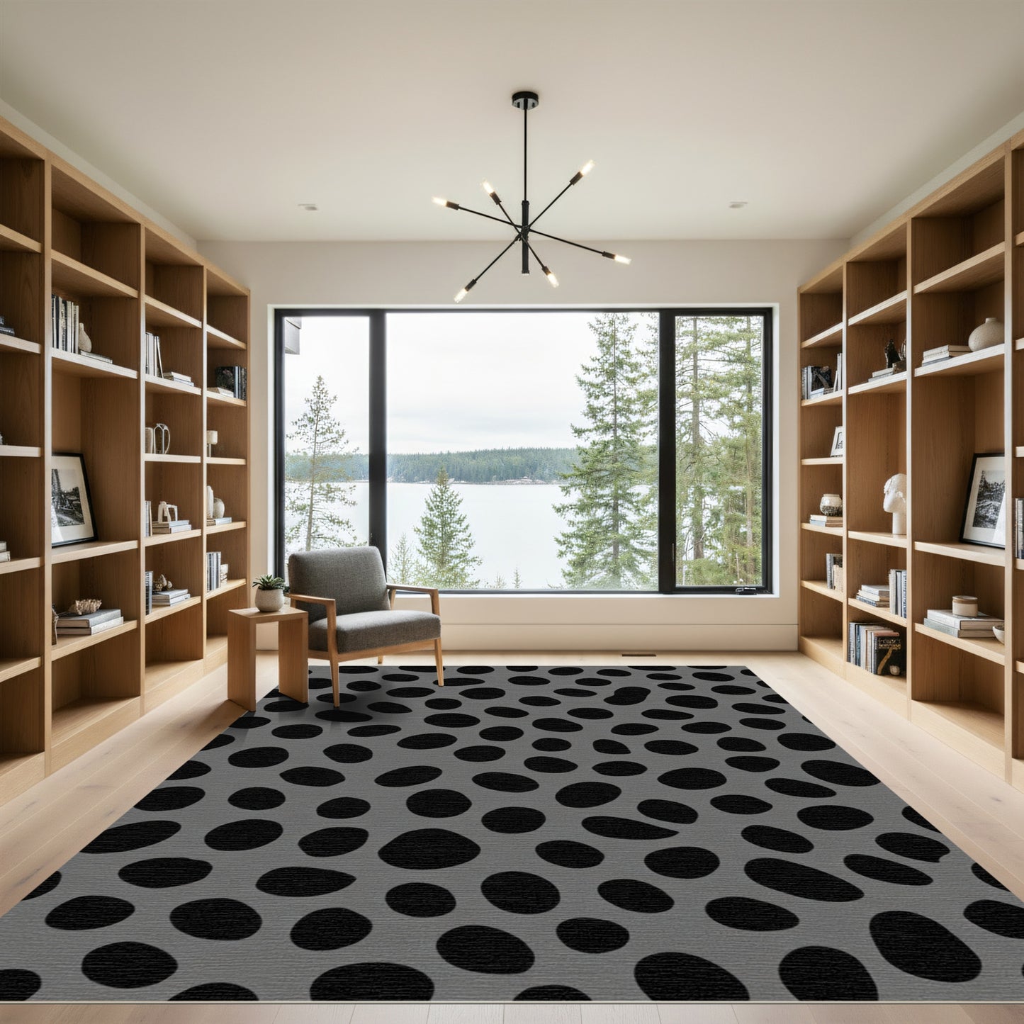 Gray Black Organic Blob Scatter Rug