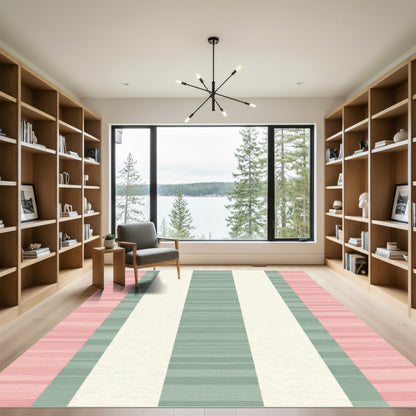 Pastel Pink Green Stripe Rug