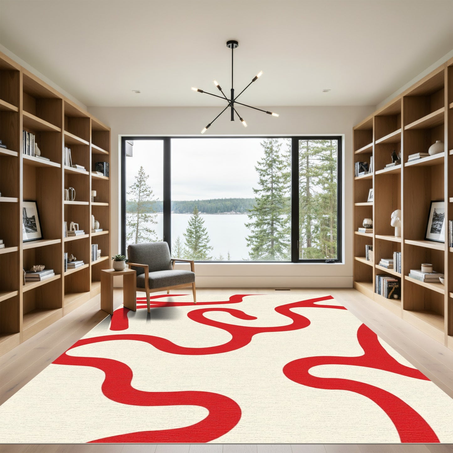 Bold Red Wavy Labyrinth Rug