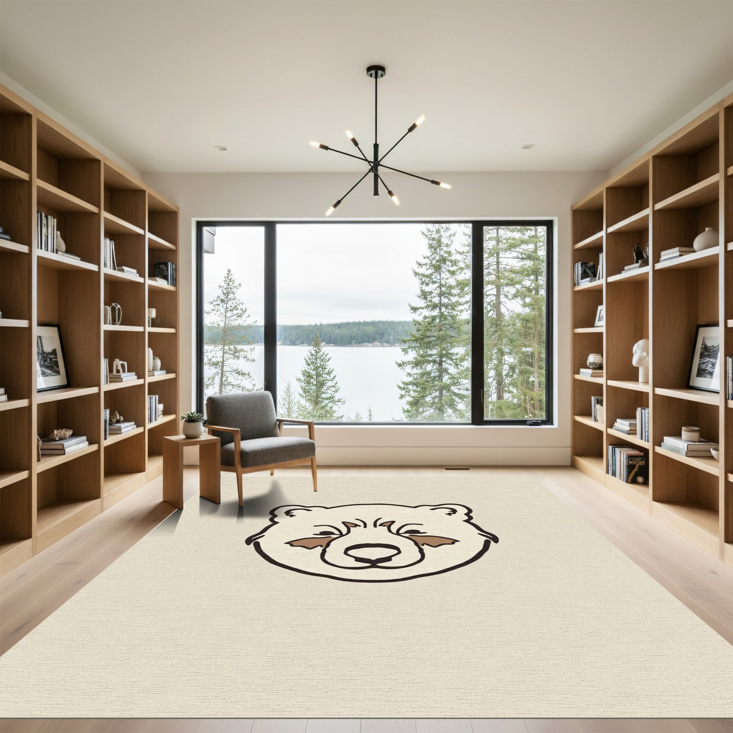 Cute Cream Bear Face Outline Rug