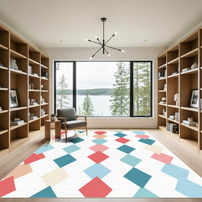 Coral Teal Diamond Stripe Rug