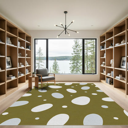 Olive And White Abstract Organic Shape Rug