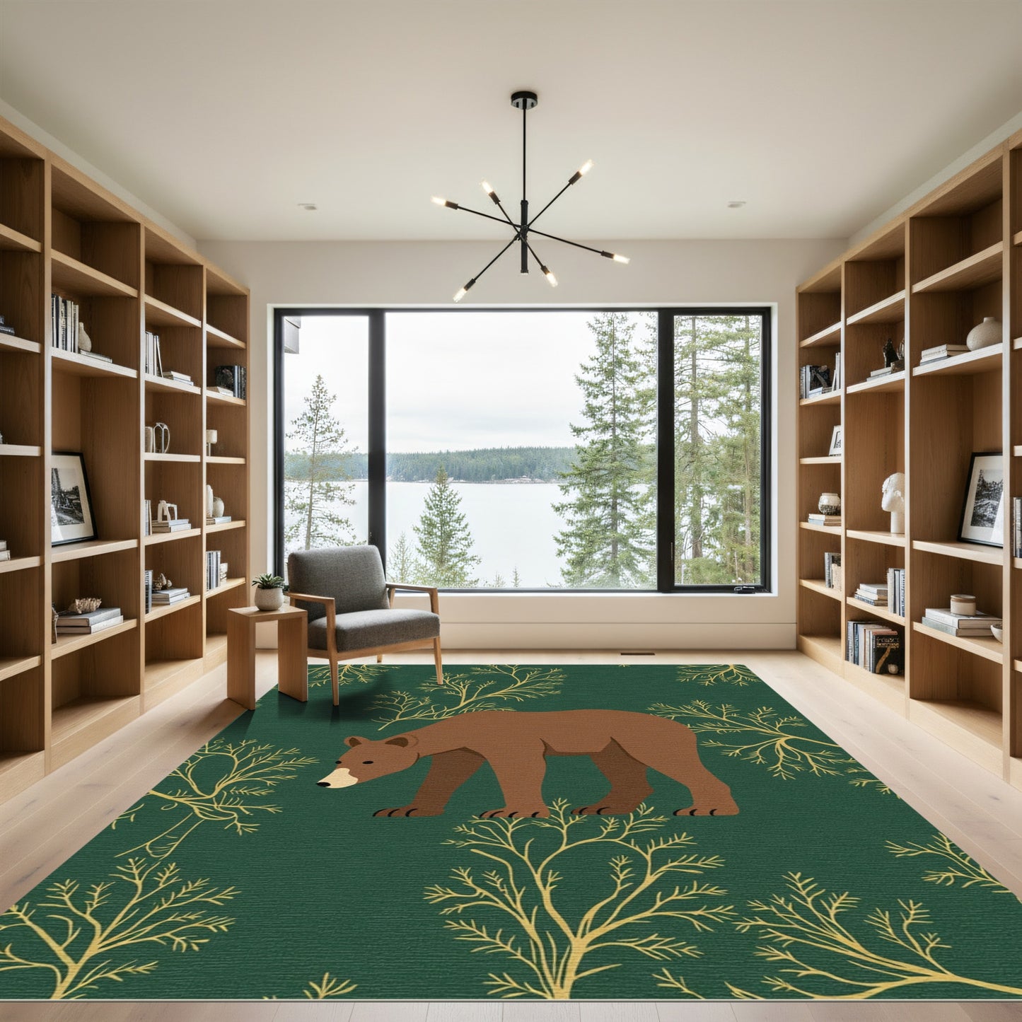 Woodland Bear And Golden Branches Rug