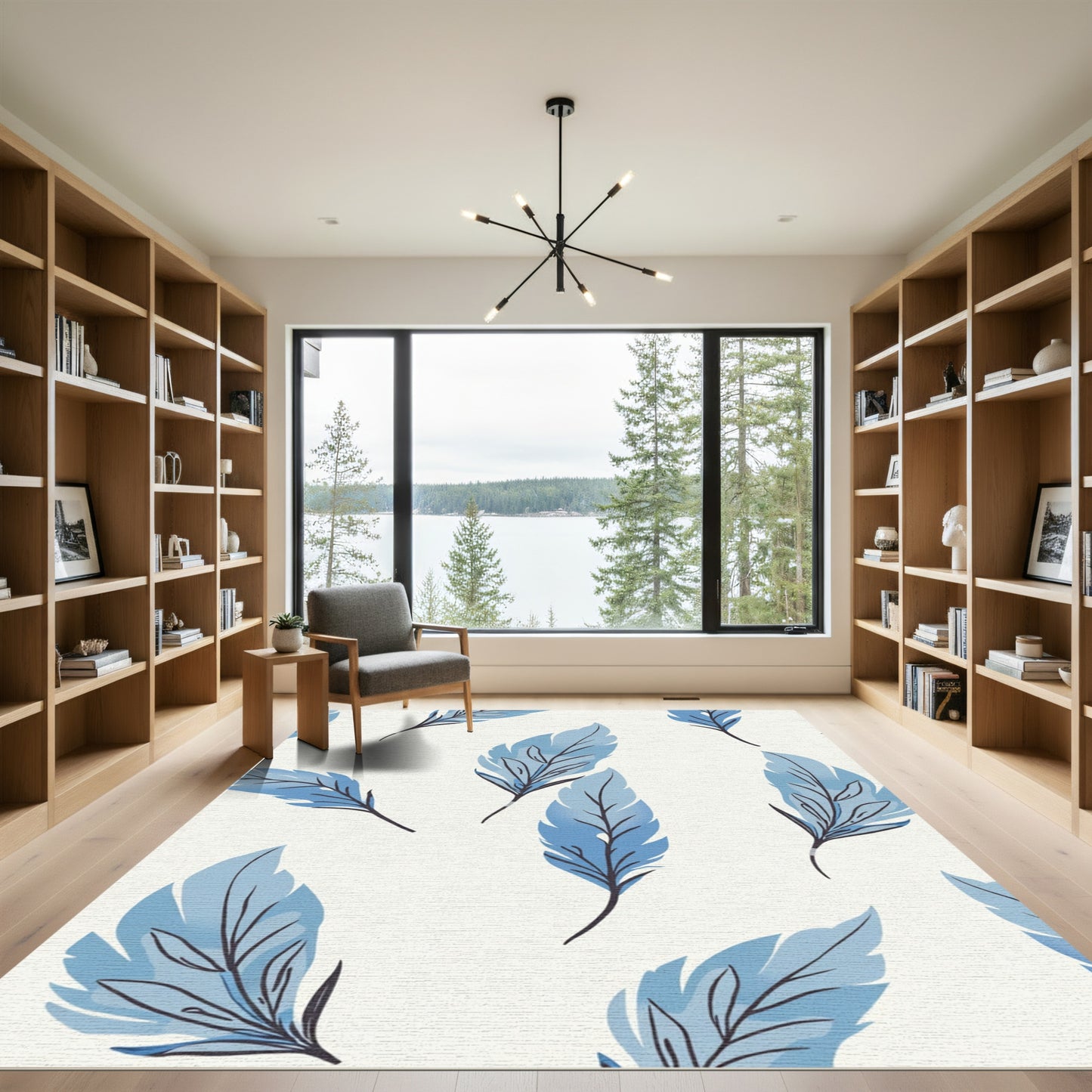 Sky Blue Feather Pattern Art Rug