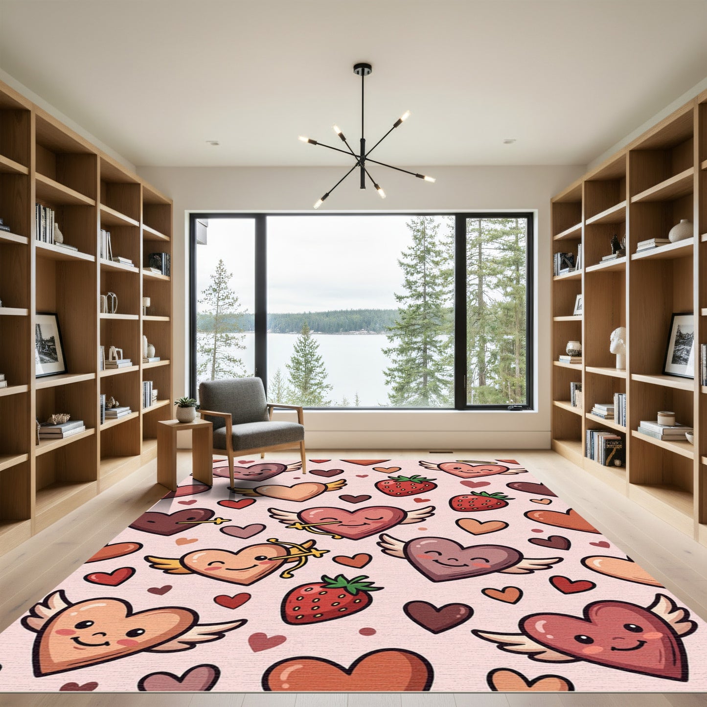 Cute Heart Strawberry Winged Medley Rug