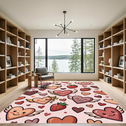 Cute Heart Strawberry Winged Medley Rug