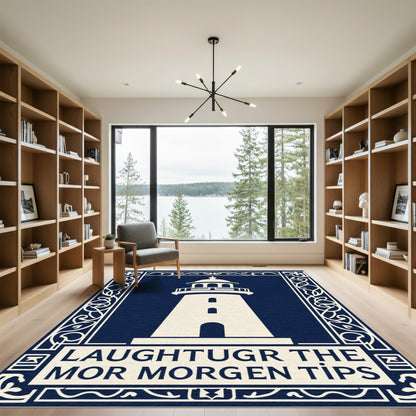 Navy Cream Lighthouse Intricate Border Rug